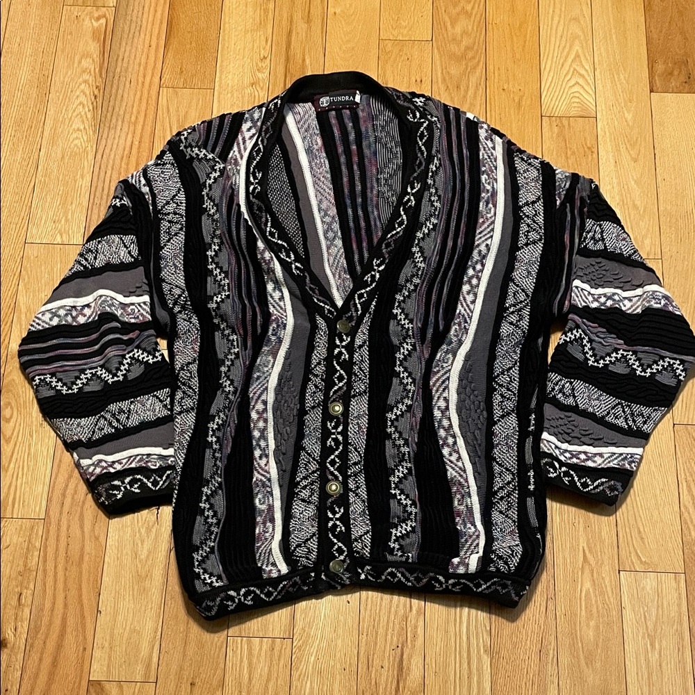 COOGI Black, Gray & White Patterned Men’s Cardigan Sweater